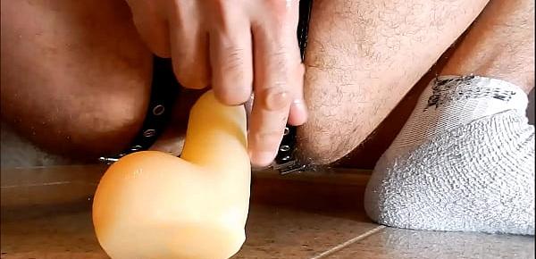  Inserting cock N balls dildo in my big hole